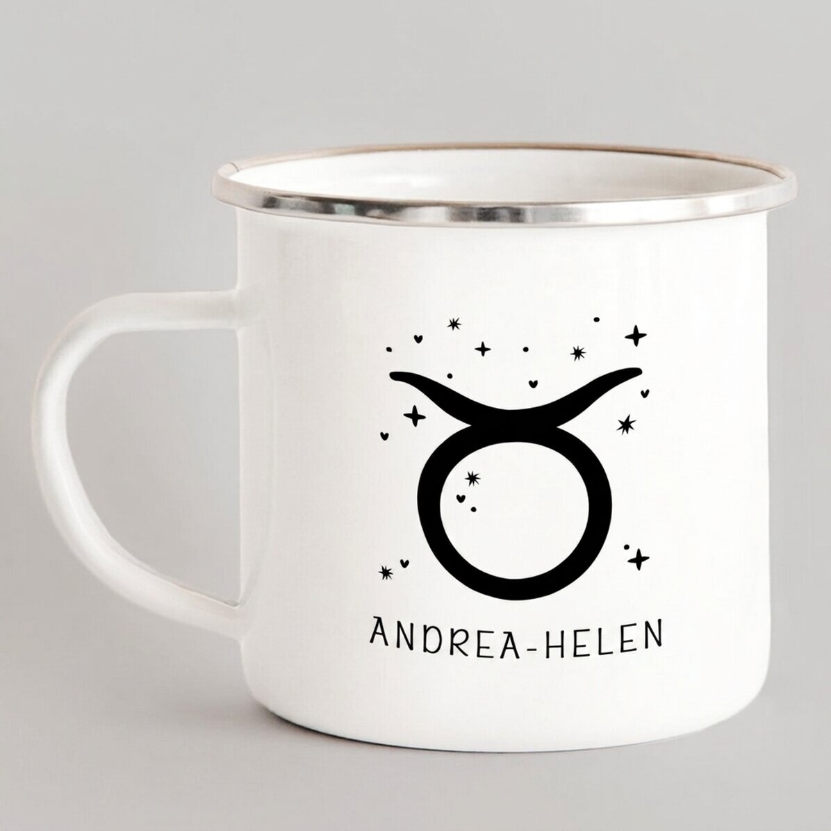 Tazza in metallo smaltato personalizzata con messaggio - Segno zodiacale del Toro