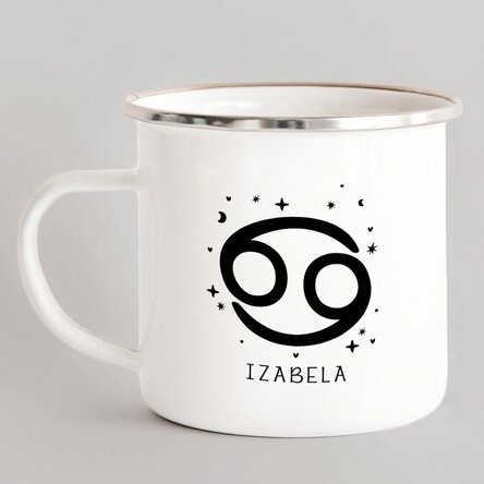 Tazza in metallo smaltato personalizzata con messaggio - Segno zodiacale Cancro
