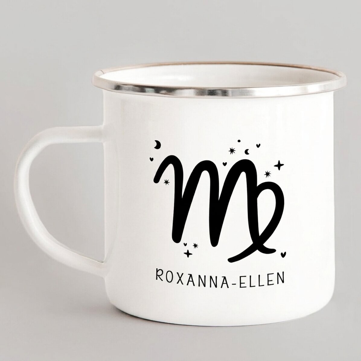 Tazza in metallo smaltato personalizzata con messaggio - Segno zodiacale Vergine