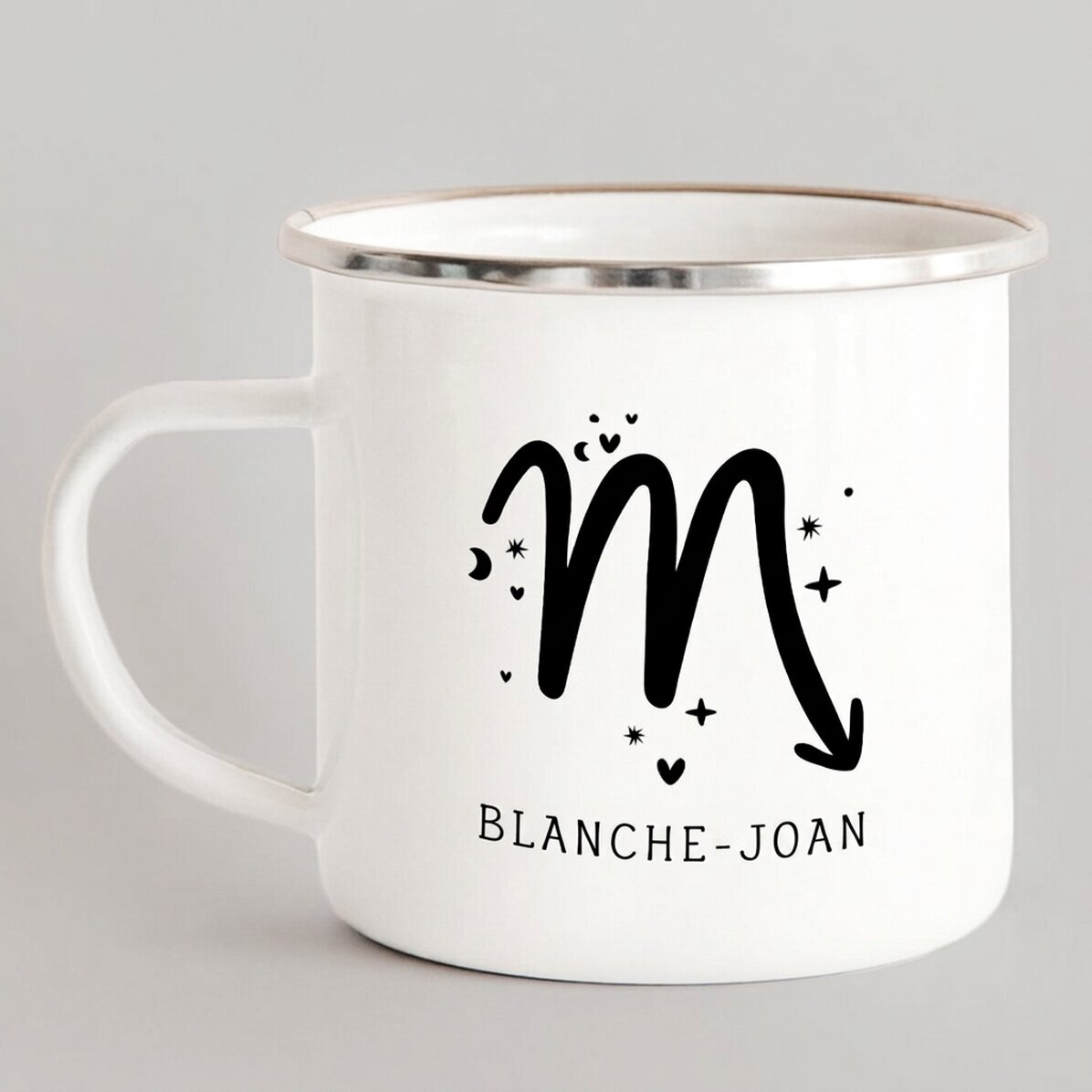 Tazza in metallo smaltato personalizzata con messaggio - Segno zodiacale dello Scorpione