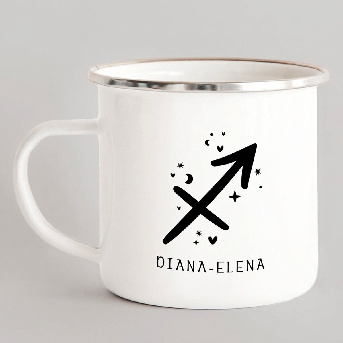 Tazza in metallo smaltato personalizzata con messaggio - Segno zodiacale del Sagittario