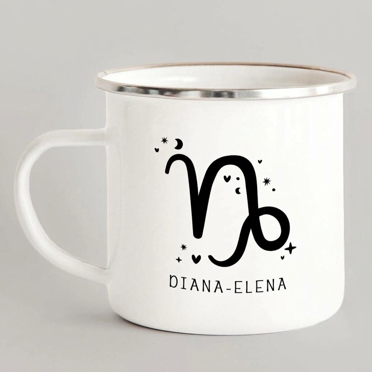 Tazza in metallo smaltato personalizzata con messaggio - Segno zodiacale Capricorno