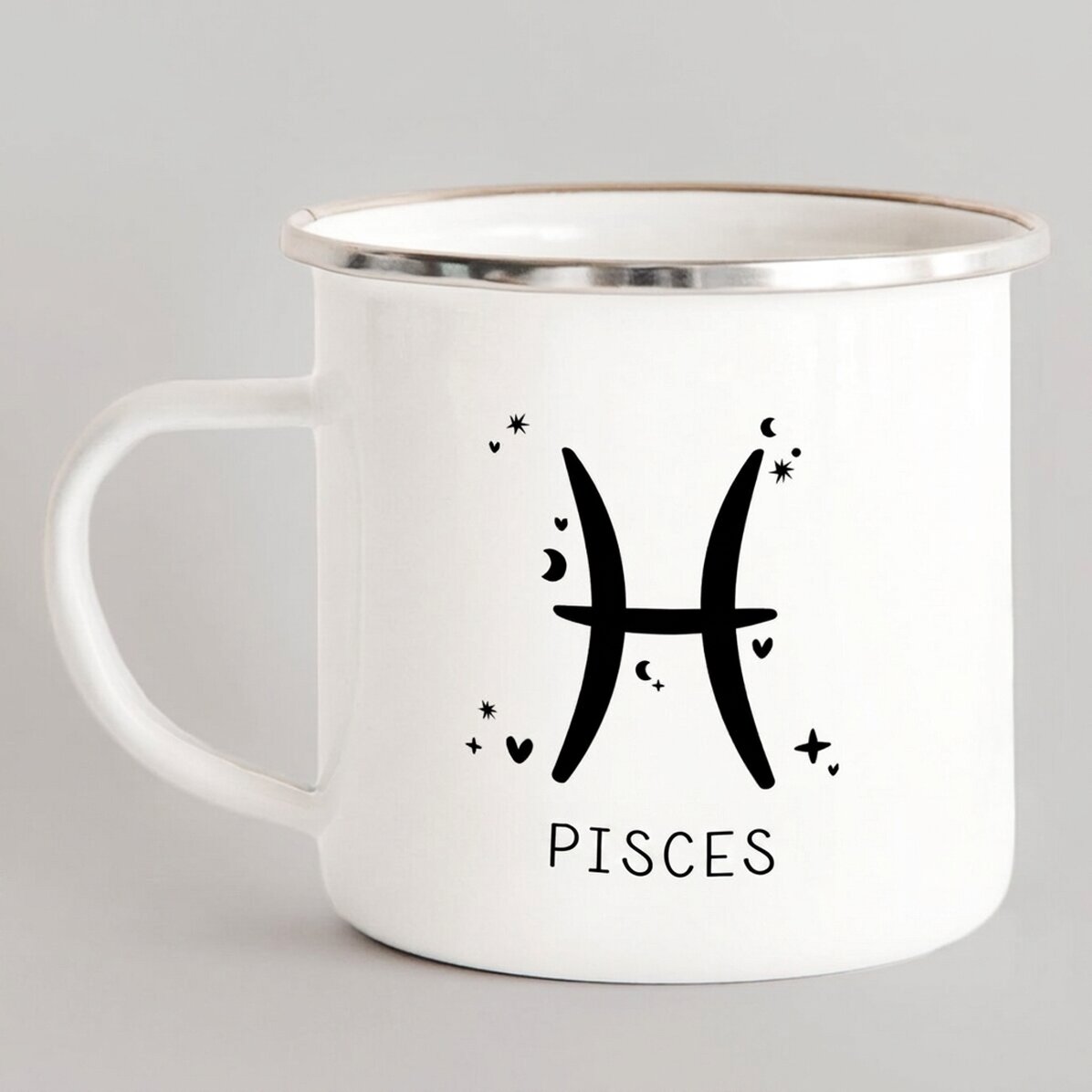 Tazza in metallo smaltato personalizzata con messaggio - Segno zodiacale Pesci