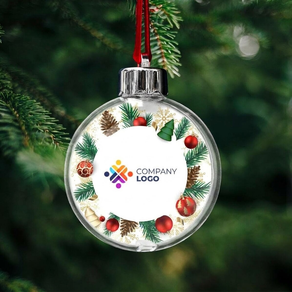 Globo personalizzato su entrambi i lati con logo e messaggio - Buone feste!