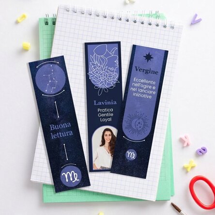 Set di 3 segnalibri personalizzati con messaggio e foto - Segno zodiacale della Vergine