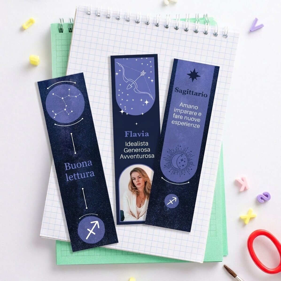 Set di 3 segnalibri personalizzati con messaggio e foto - Segno zodiacale: Sagittario