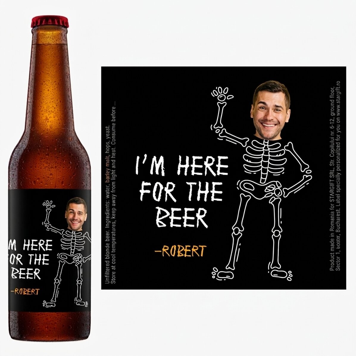 Birra personalizzata con una foto e un messaggio - Here for the beer