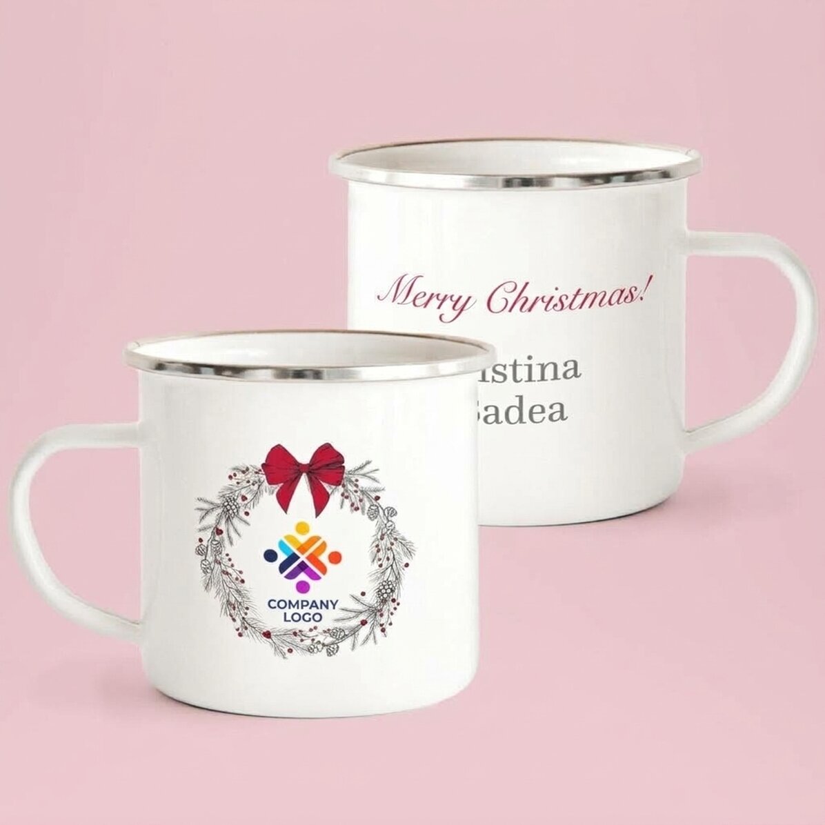 Tazza in metallo smaltato con scritta e logo - Buon Natale!