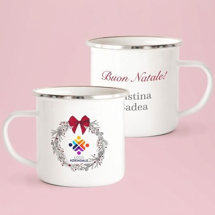 Tazza in metallo smaltato con scritta e logo - Buon Natale!