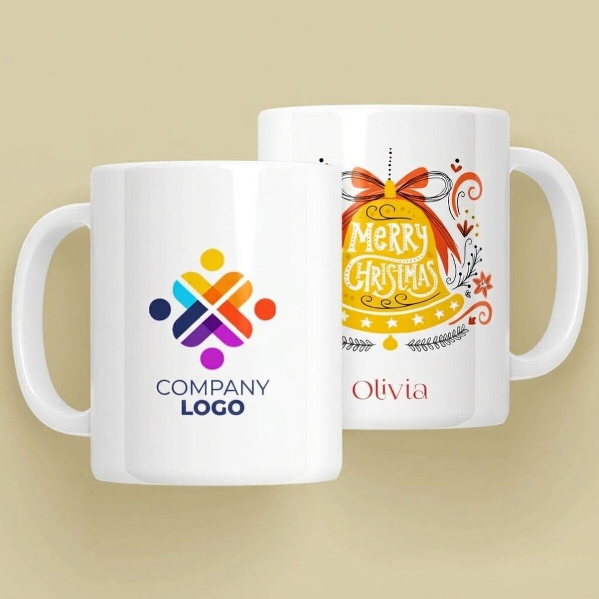 Tazza personalizzata con testo e logo - Campanella "Merry Christmas"
