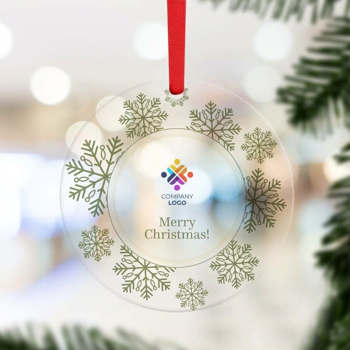 Decorazione rotonda personalizzata con logo e messaggio - Buon Natale!