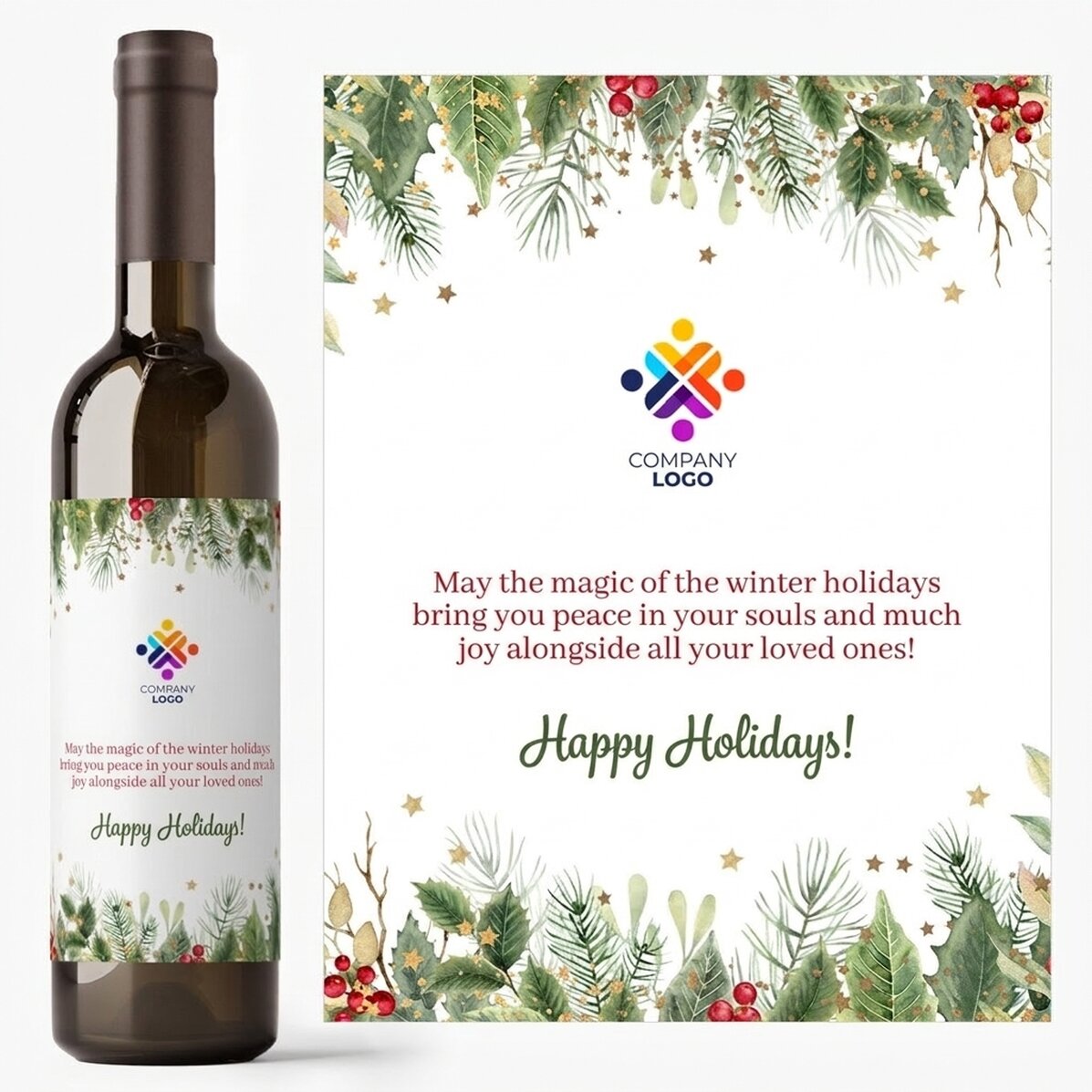 Vino personalizzato con testo e logo - Buone Feste!