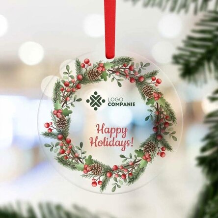 Decorazione rotonda personalizzata con logo e messaggio - Buone Feste!