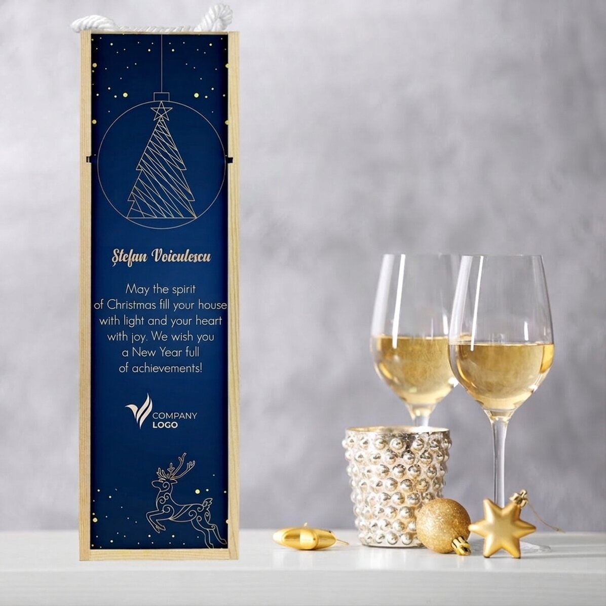 Scatola per vino personalizzata con logo e messaggio - Gold
