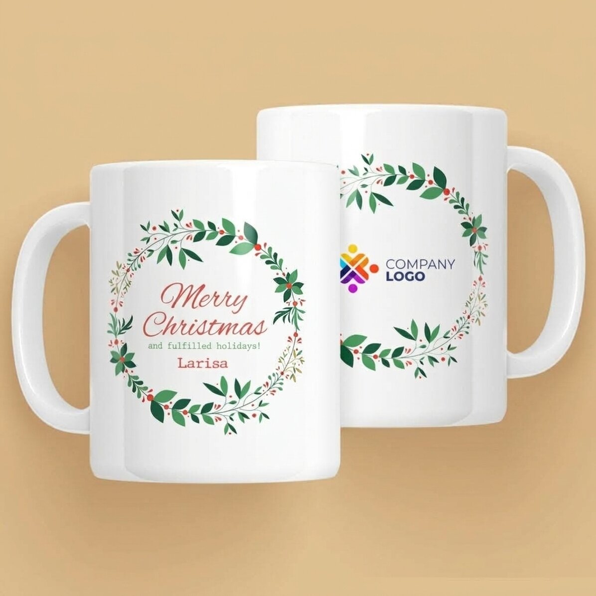 Tazza personalizzata con testo e logo - Corone natalizie