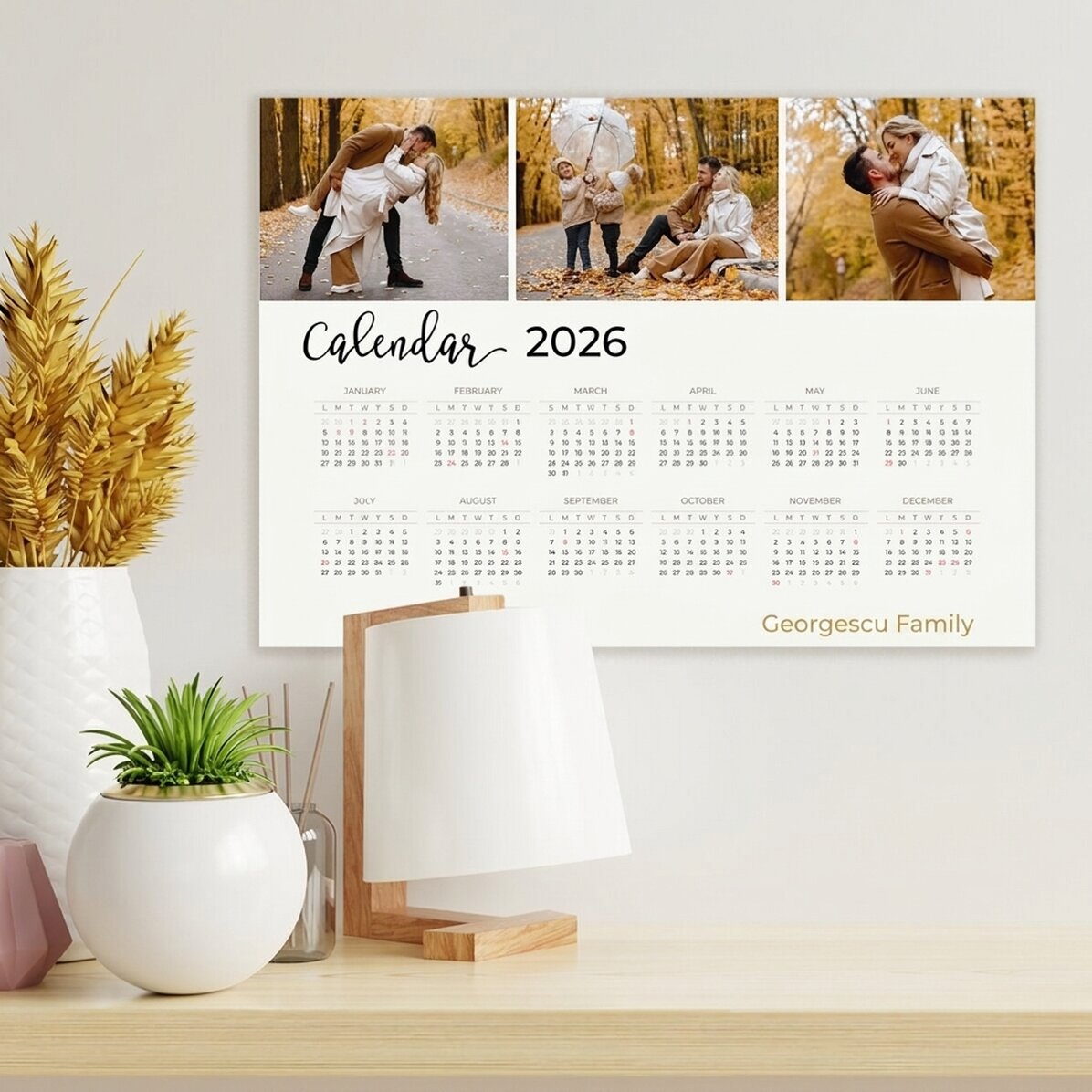 Poster calendario personalizzato con 3 foto e un messaggio