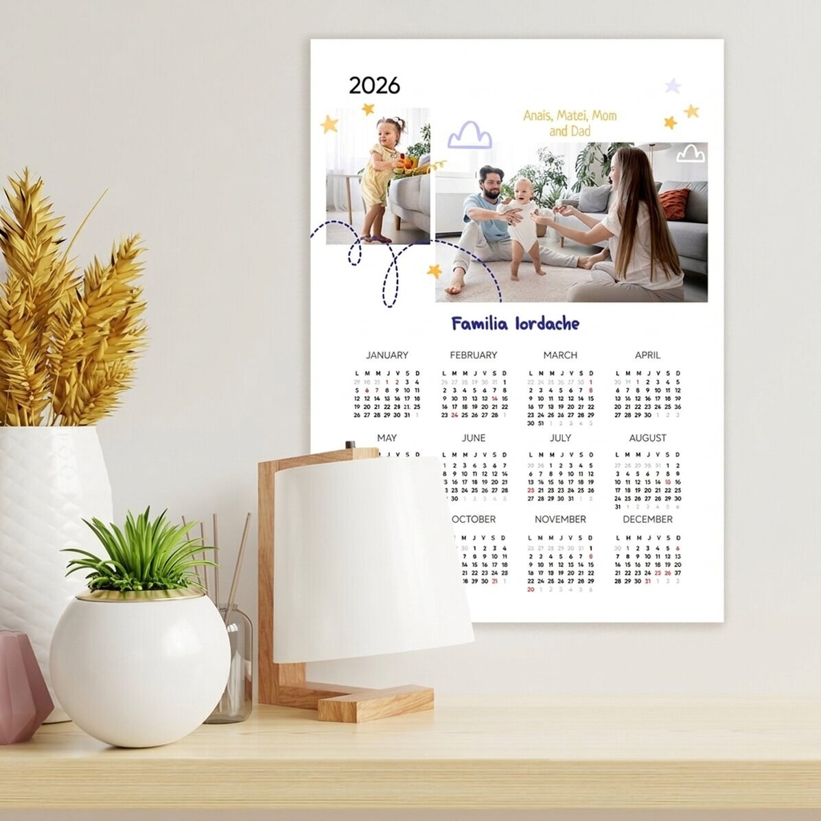 Calendario personalizzato con 2 foto e testo - Famiglia