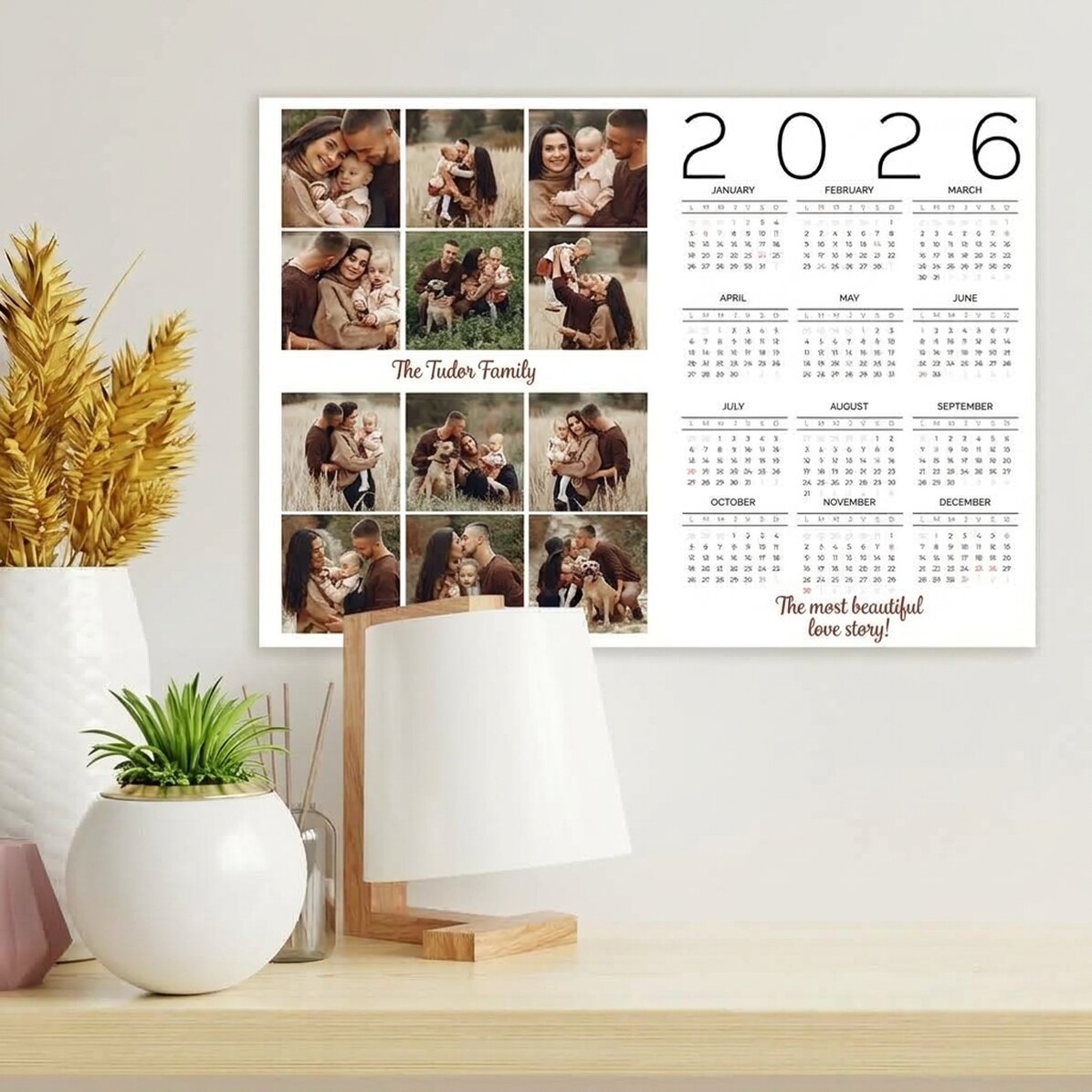 Poster calendario personalizzato con 12 foto e un messaggio
