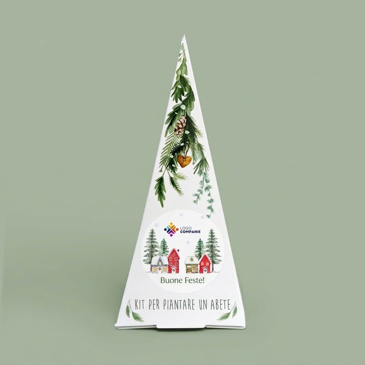 Kit personalizzato per piantare un abete con logo e messaggio - Buone feste!