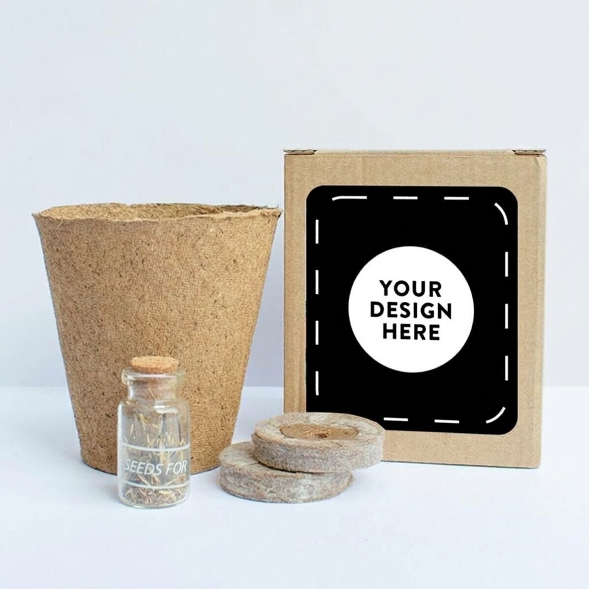 Kit per piantare semi di abete in una scatoletta personalizzata con la tua grafica