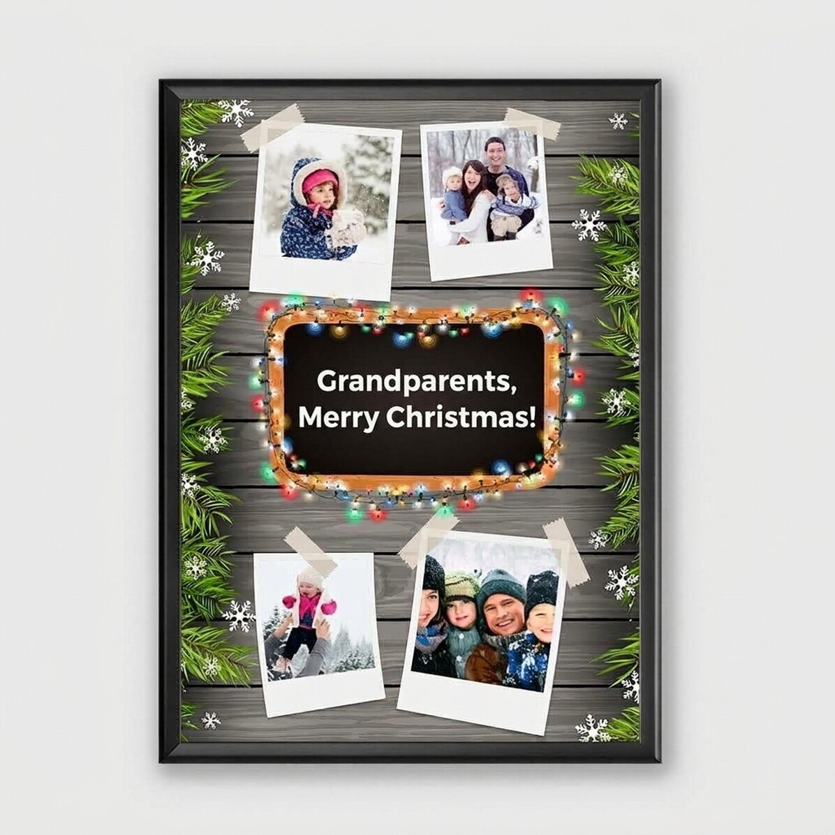Quadro personalizzato con 4 foto e testo - modello natalizio
