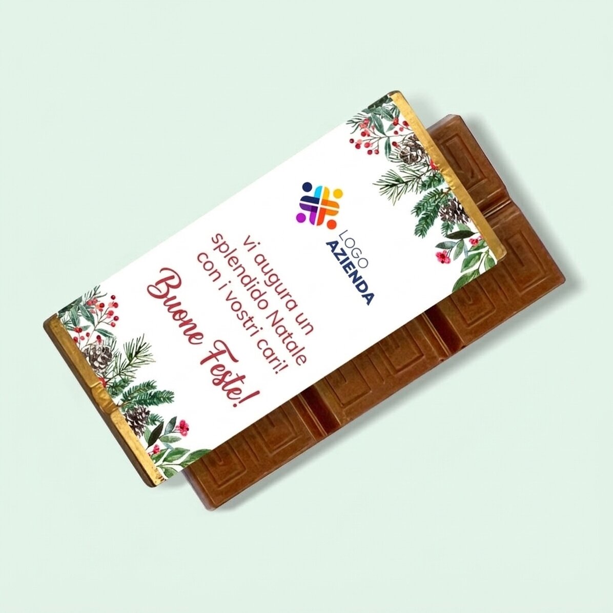 Mini tavoletta di cioccolato personalizzata con logo e messaggio natalizio