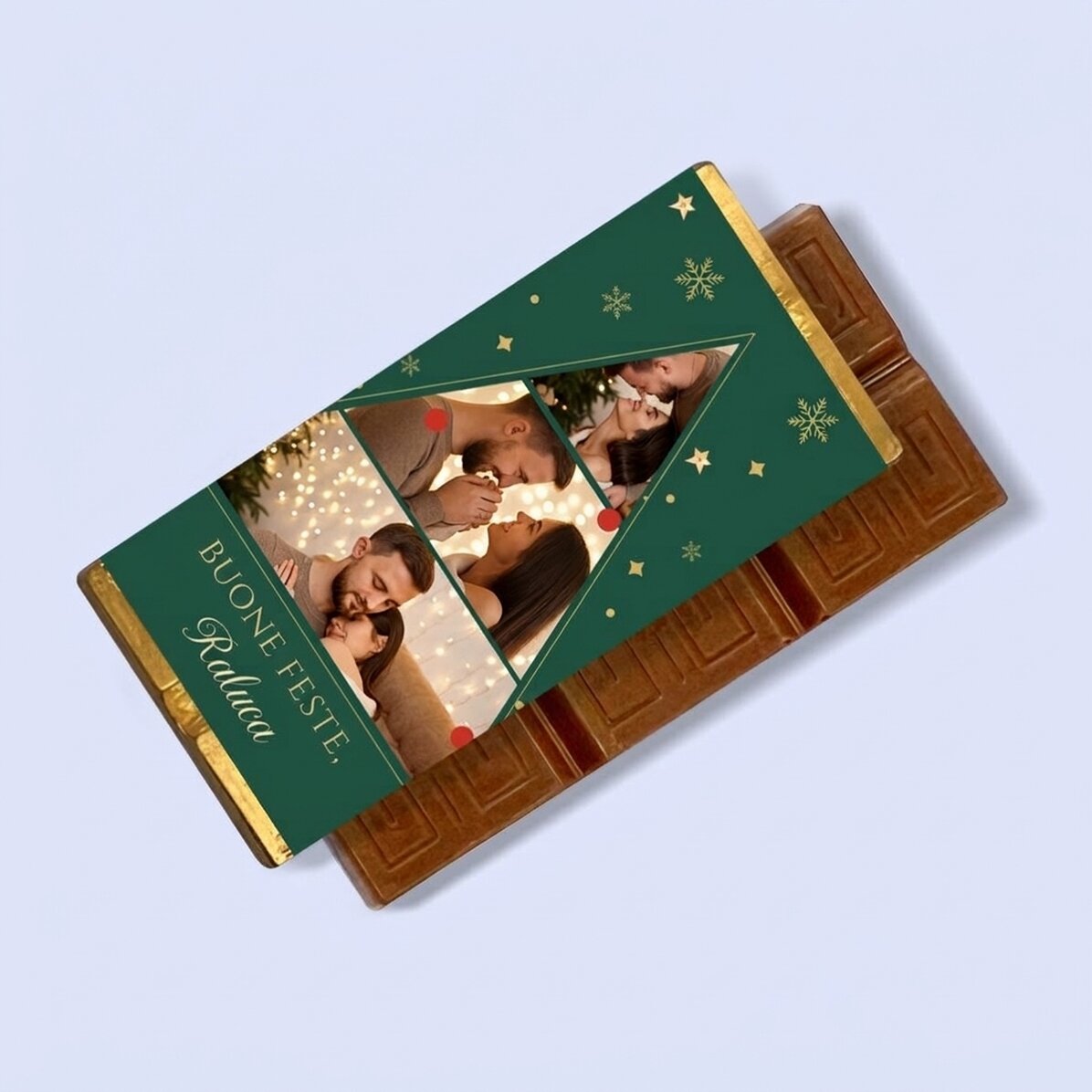 Mini tavoletta di cioccolato personalizzata con 3 foto e un messaggio - Albero di Natale