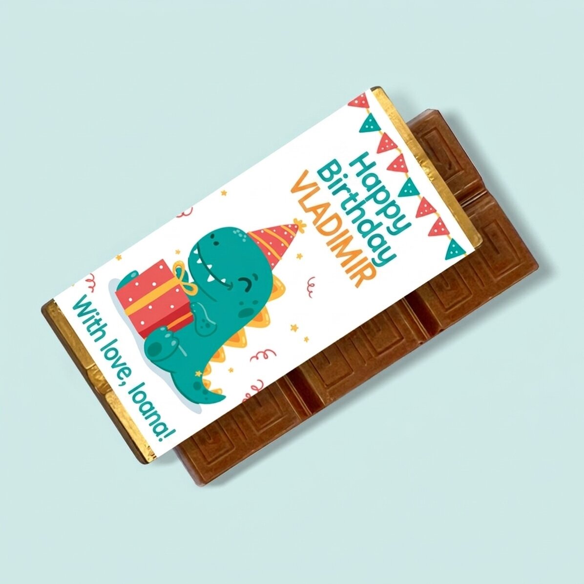 Mini tavoletta di cioccolato personalizzata con messaggio - Happy Dino