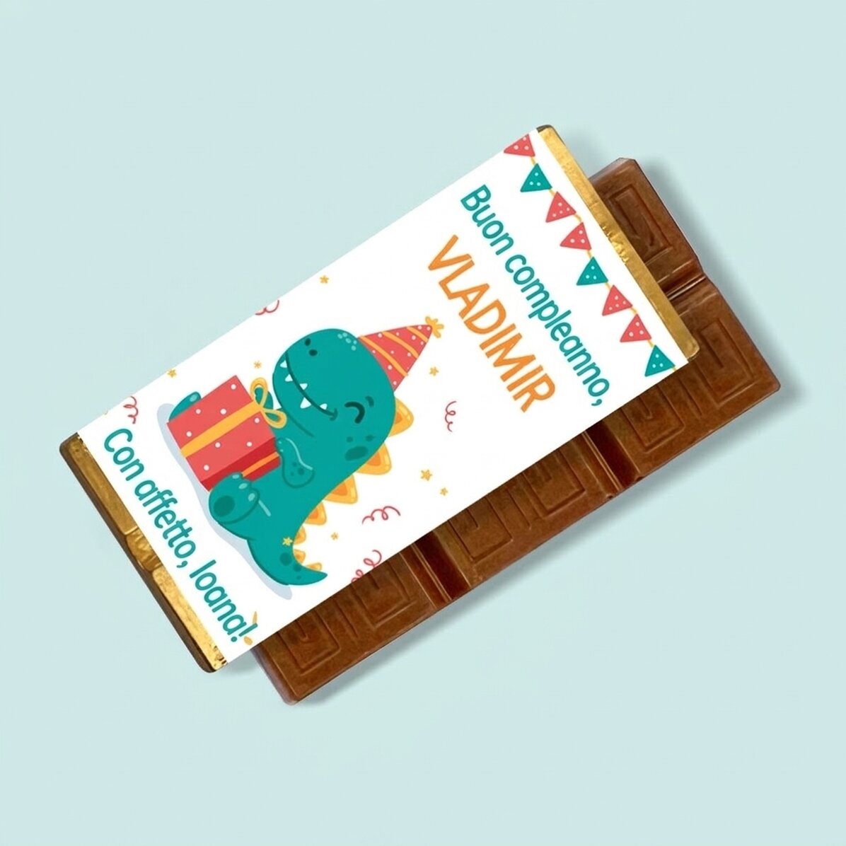 Mini tavoletta di cioccolato personalizzata con messaggio - Happy Dino