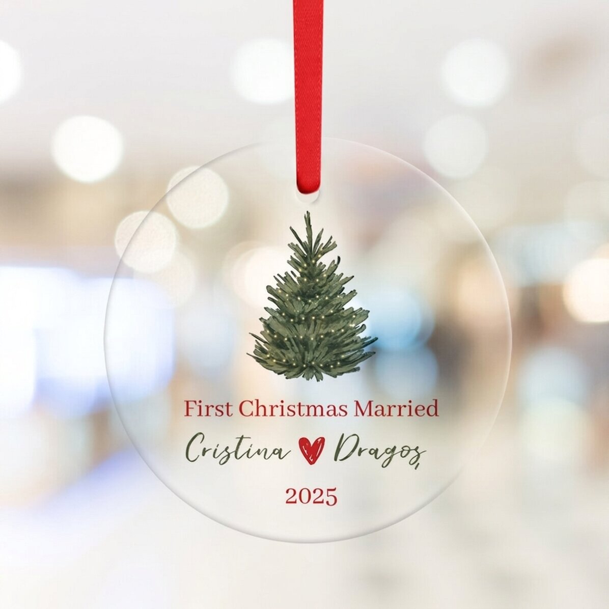 Decorazione rotonda personalizzata con messaggio - Primo Natale da sposati