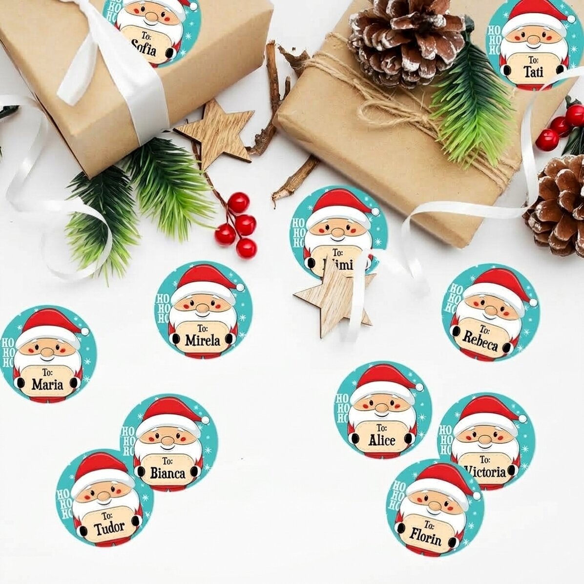 Set di 12 adesivi (etichette autoadesive) personalizzati con un messaggio - Da Babbo Natale