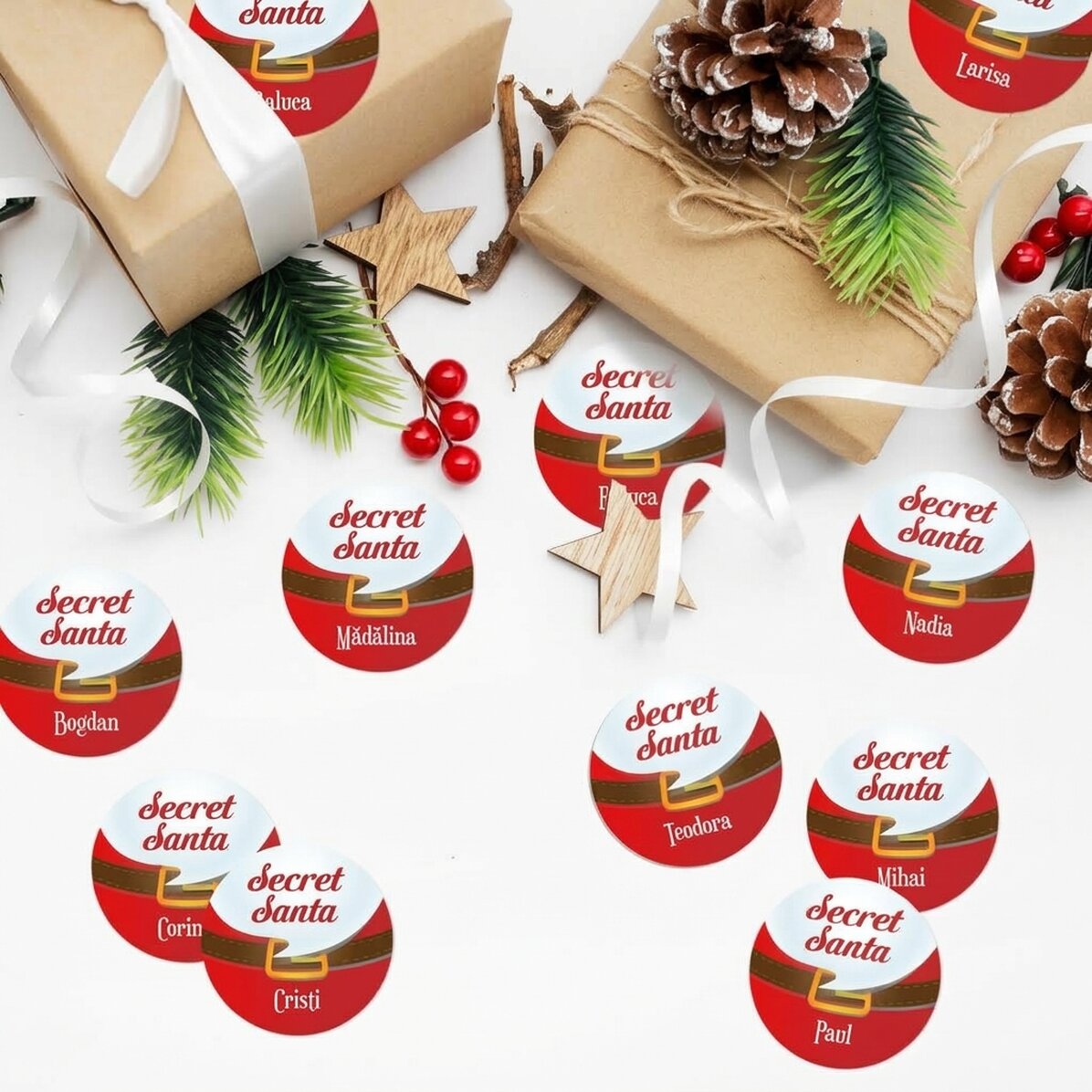 Set di 12 adesivi (etichette autoadesive) personalizzati con messaggio - Secret Santa