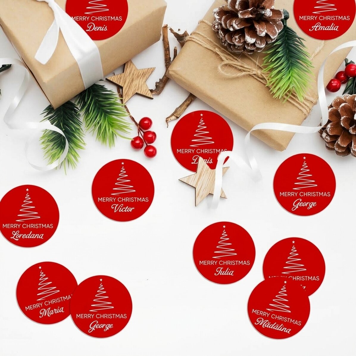 Set di 12 adesivi (etichette autoadesive) personalizzati con messaggio - Natale