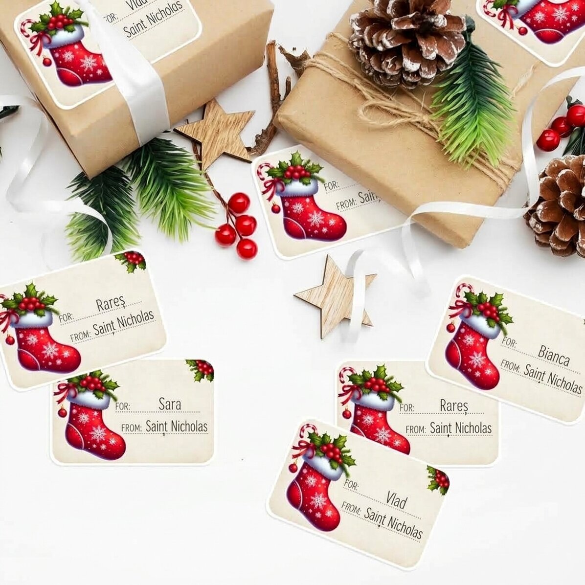Set di 8 adesivi (etichette autoadesive) personalizzati - Con affetto, Babbo Natale