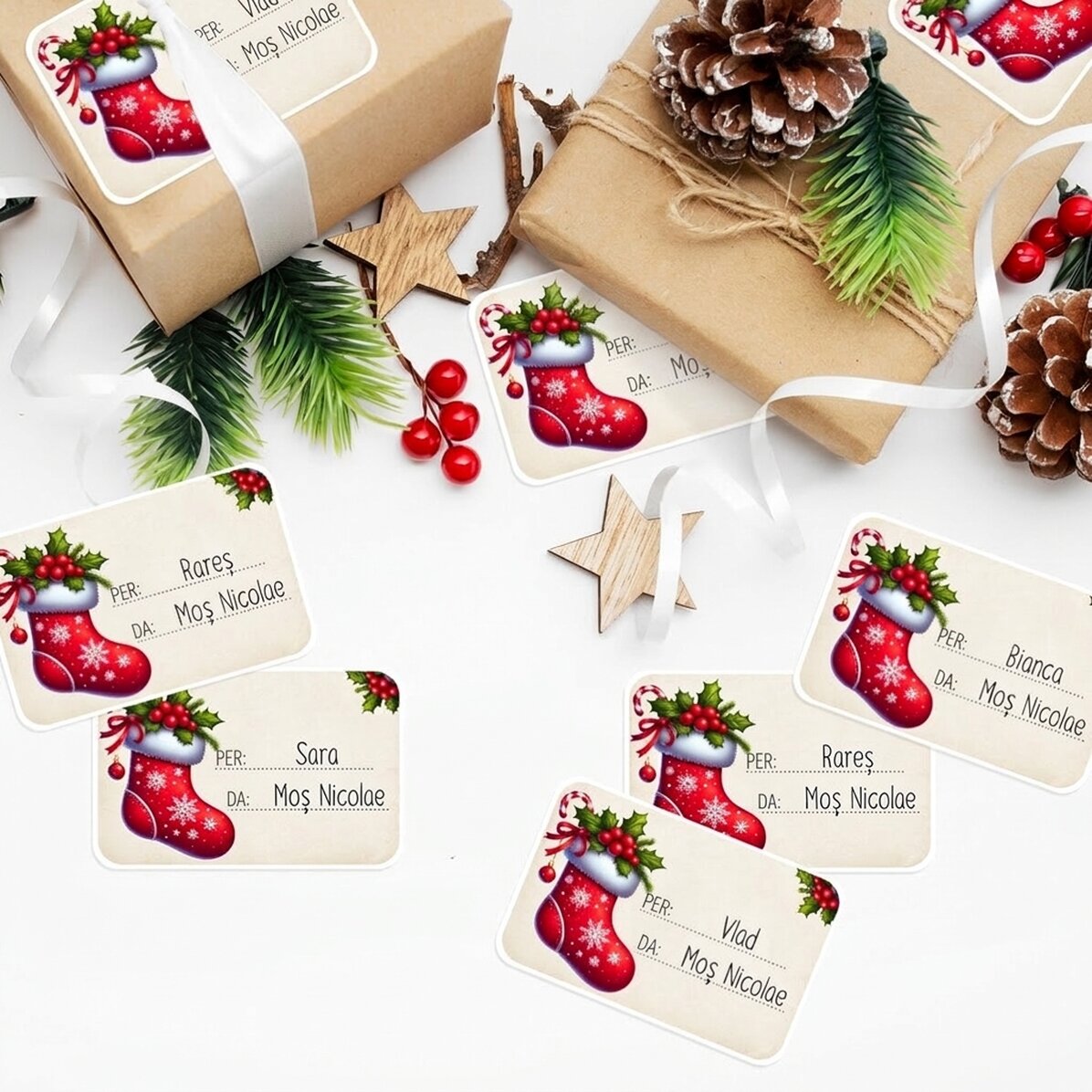 Set di 8 adesivi (etichette autoadesive) personalizzati - Con affetto, Babbo Natale