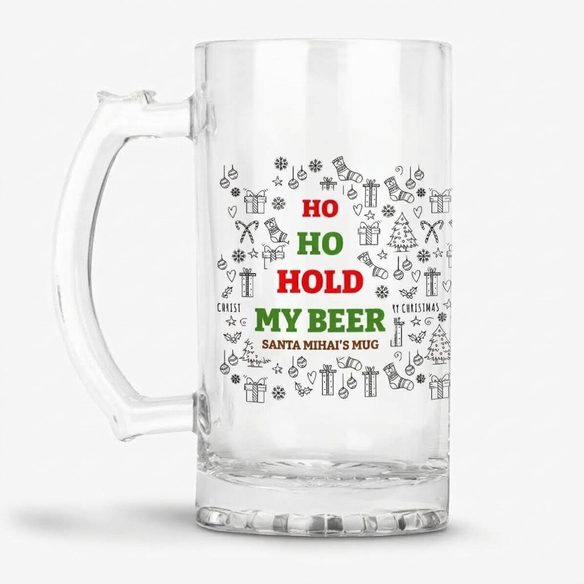 Boccale da birra personalizzato con una frase natalizia - Ho Ho Hold My Beer