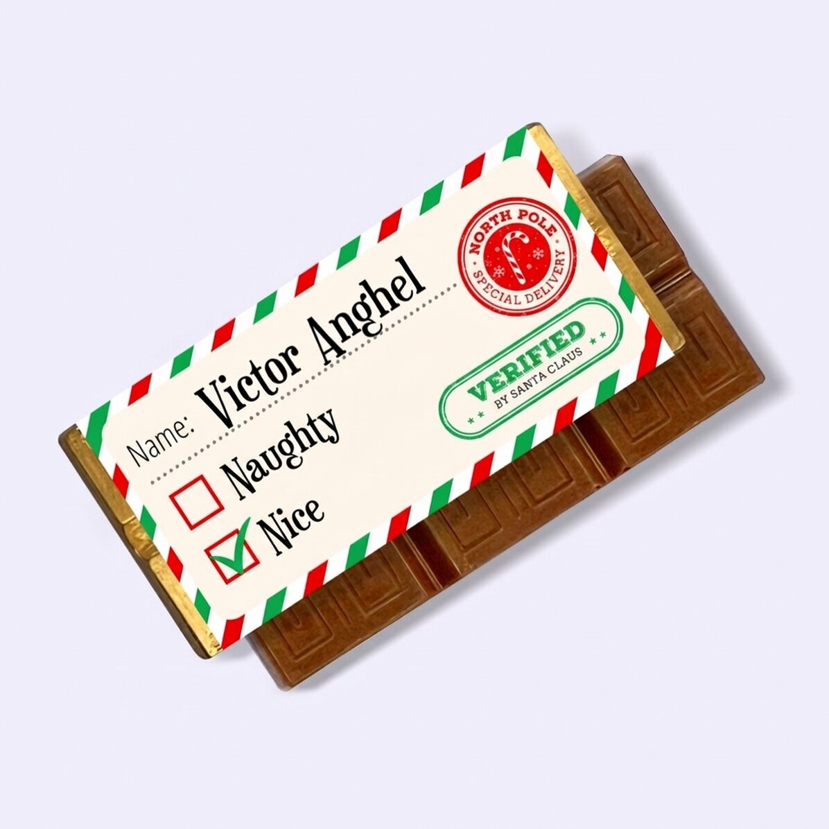 Mini tavoletta di cioccolato personalizzata con messaggio - Approvata da Babbo Natale