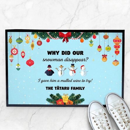 Personalised entrance mat with Christmas text and design - Snowman