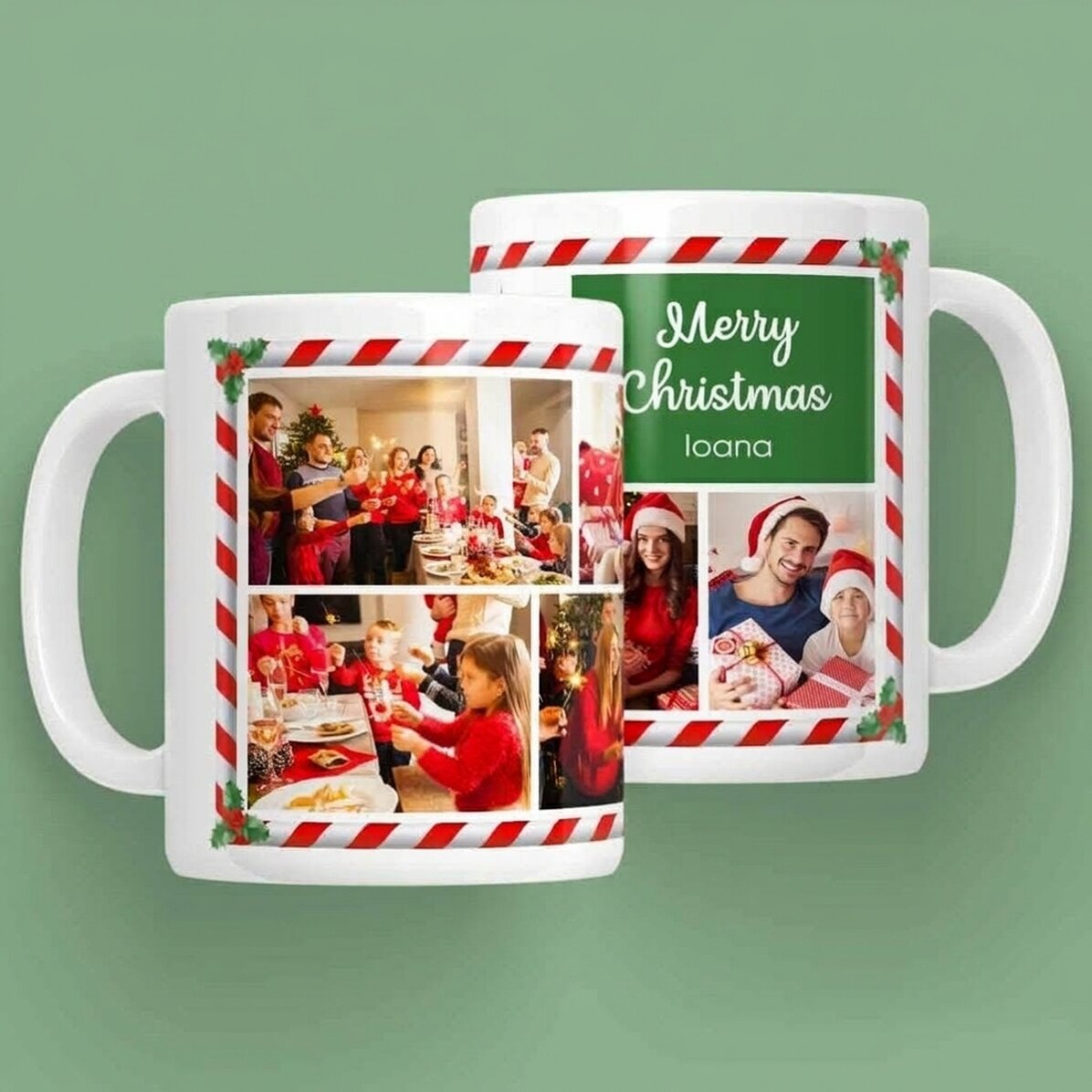 Tazza personalizzata con testo e 7 foto - Babbo Natale