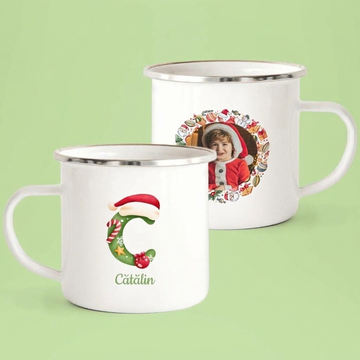 Tazza smaltata personalizzata con testo e foto - Natale