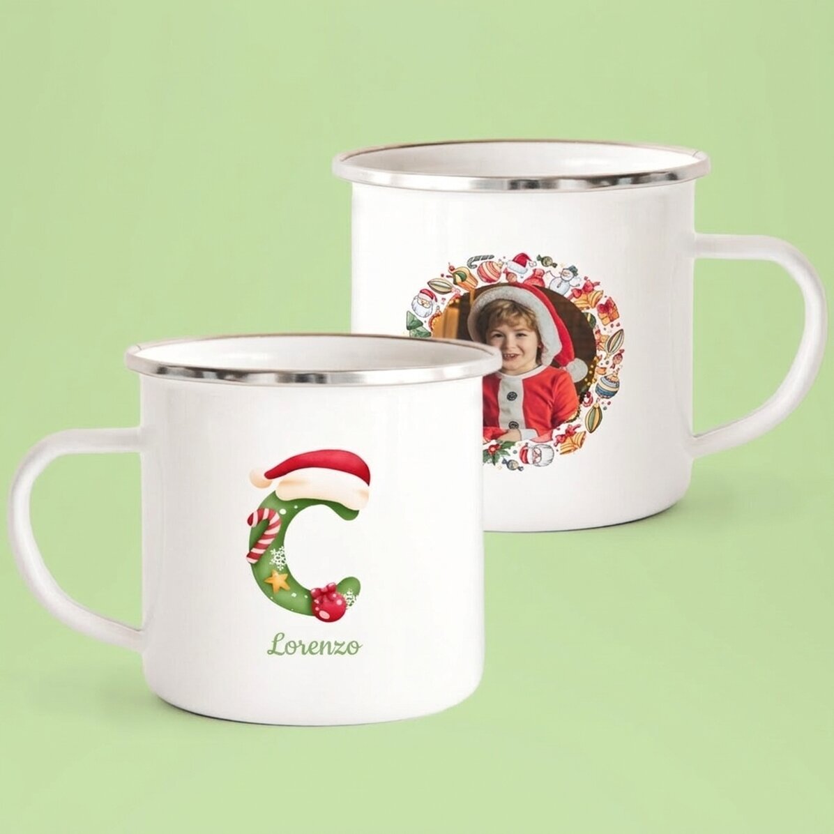 Tazza smaltata personalizzata con testo e foto - Natale