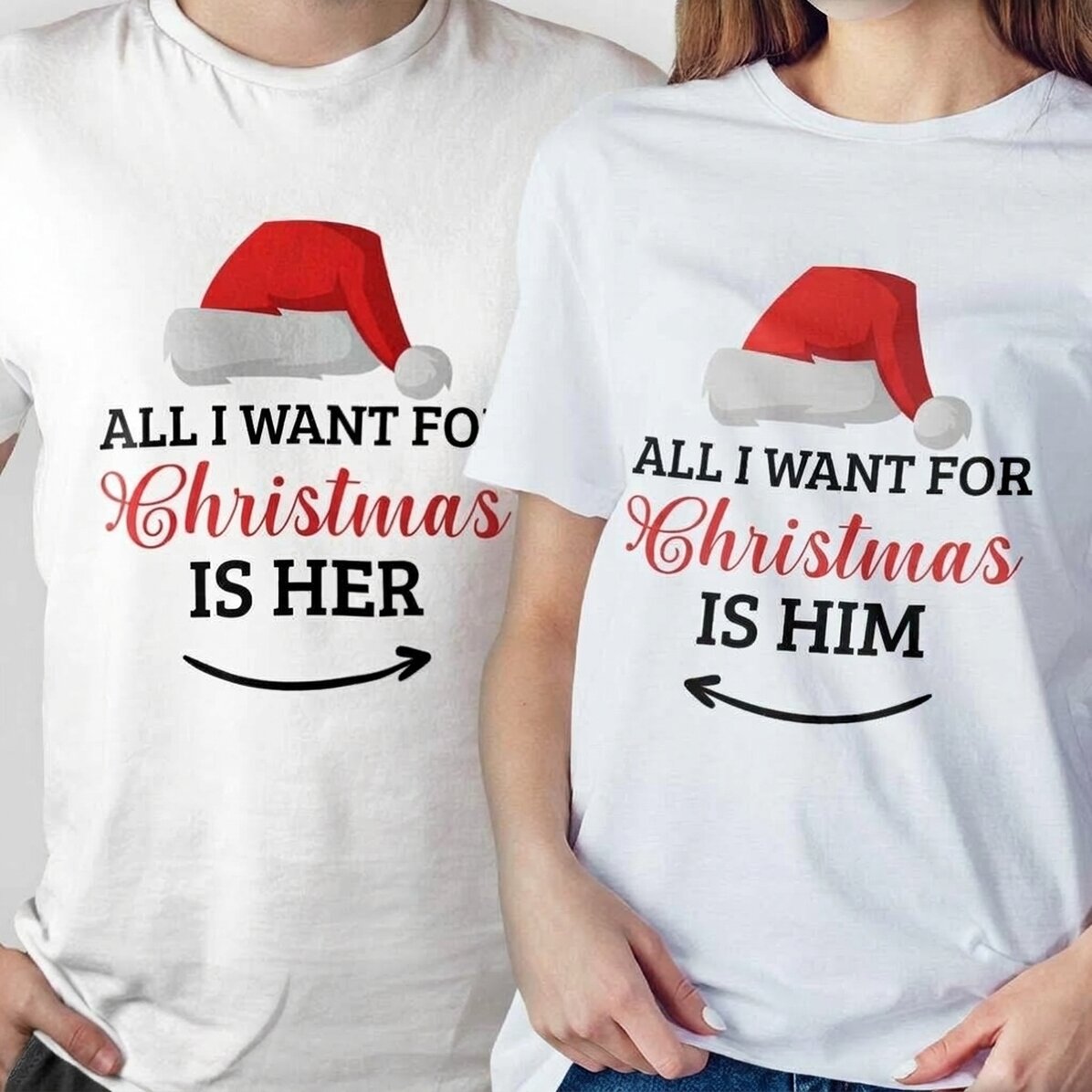 Maglietta in cotone personalizzata con una frase natalizia - All I want for Christmas