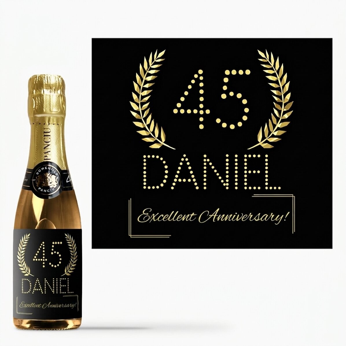 Mini bottiglia di spumante personalizzata con una dedica per il compleanno - Oro