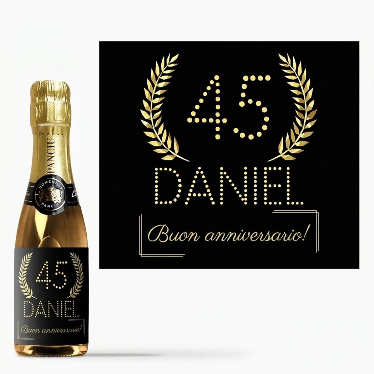 Mini bottiglia di spumante personalizzata con una dedica per il compleanno - Oro