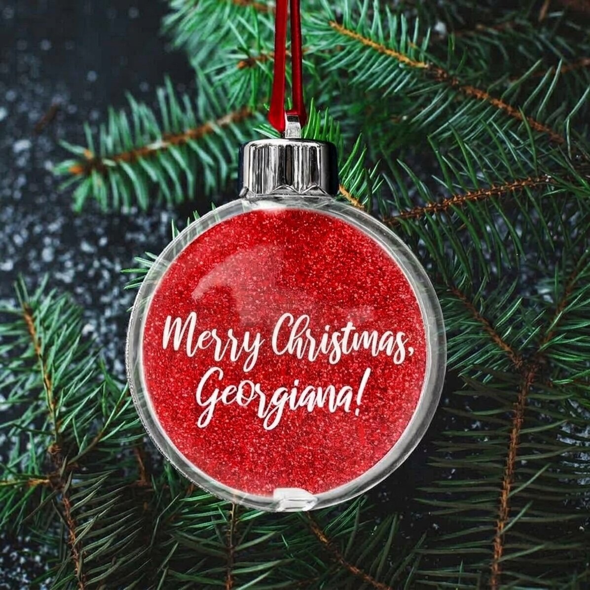 Globo trasparente personalizzato su entrambi i lati con una foto e una scritta - Buon Natale!