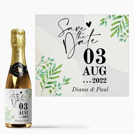 Mini bottiglia di spumante personalizzata con scritta - Save the date