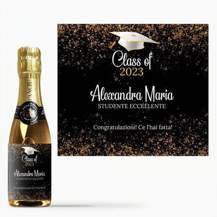 Mini bottiglia di spumante per la laurea, personalizzata con la scritta "Outstanding student"