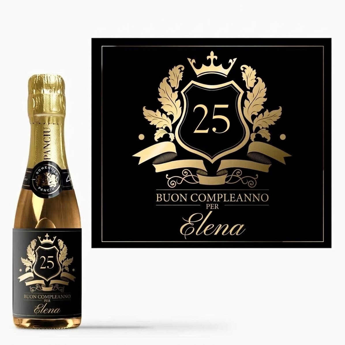 Mini bottiglia di spumante personalizzata con scritta - Royalty