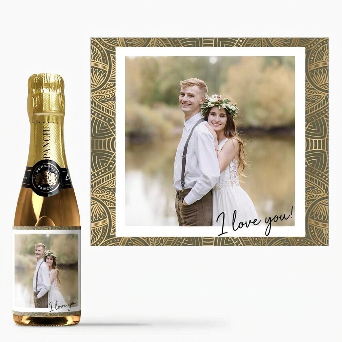 Mini bottiglia di spumante personalizzata con una foto - Ti amo!