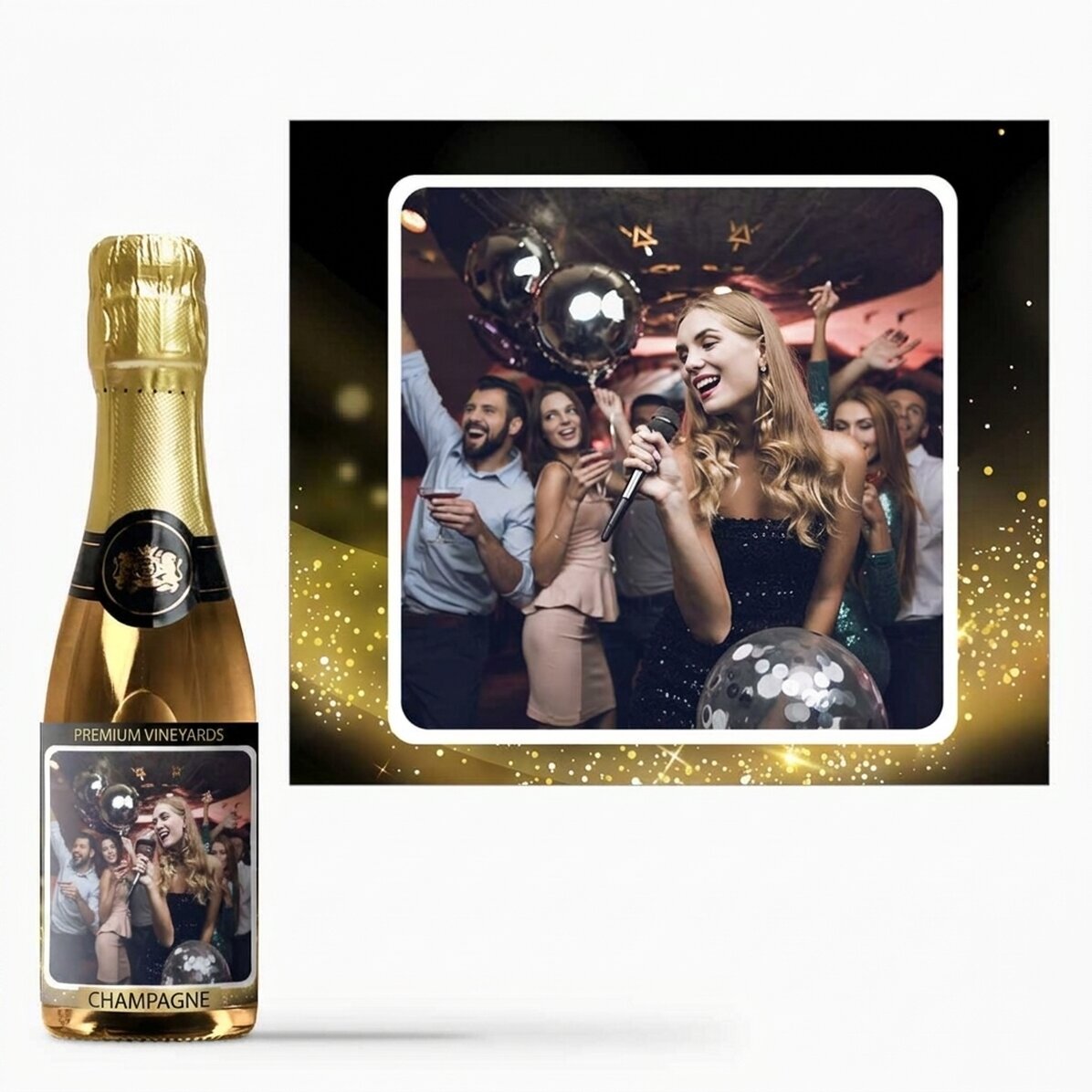 Mini bottiglia di spumante personalizzata con una foto - Oro